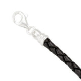 Sterling Silver Black Leather Braided 7.5" Bracelet