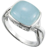 Sterling Silver Natural Aquamarine Cabochon Ring