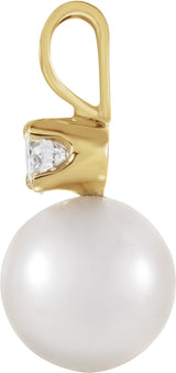 14K Yellow Gold Cultured White Akoya Pearl & .025 CTW Natural Diamond Pendant