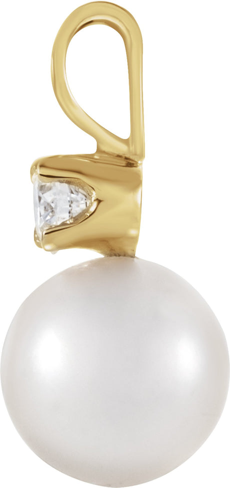 14K Yellow Gold Cultured White Akoya Pearl & .025 CTW Natural Diamond Pendant