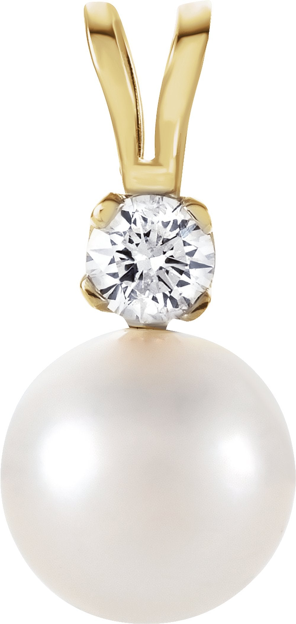 14K Yellow Gold Cultured White Akoya Pearl & .025 CTW Natural Diamond Pendant