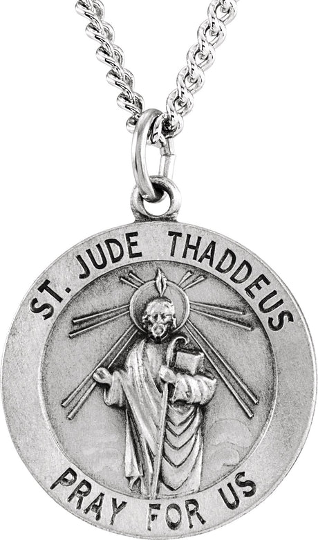 Sterling Silver 22 mm Round St. Jude Thaddeus Medal 24" Necklace