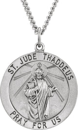 Sterling Silver 25 mm Round St. Jude Thaddeus Medal 24" Necklace