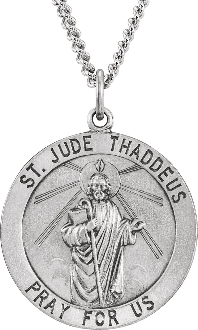 Sterling Silver 25 mm Round St. Jude Thaddeus Medal 24" Necklace