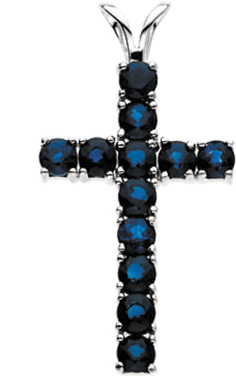 14K White Gold Natural Blue Sapphire Cross Pendant