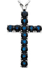 14K White Gold Natural Blue Sapphire Cross Pendant