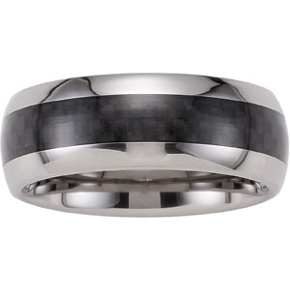 Tungsten 8 mm Carbon Fiber Inlay Comfort-Fit Half Round Band Size 10