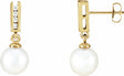 14K Yellow Cultured White Akoya Pearl & 1/8 CTW Natural Diamond Earrings