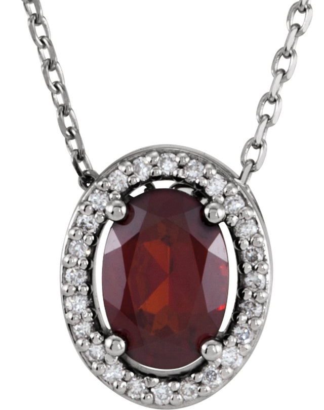 14K White Natural Mozambique Garnet & .05 CTW Natural Diamond 16" Necklace