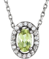 14K White Natural Peridot & .04 CTW Natural Diamond 16" Necklace