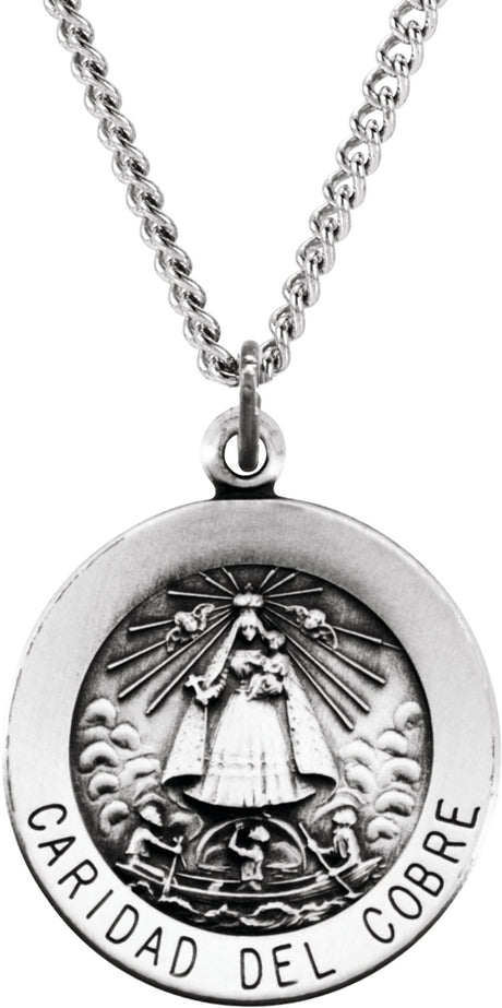 Sterling Silver 18 mm Round Caridad del Cobre Medal 18" Necklace 