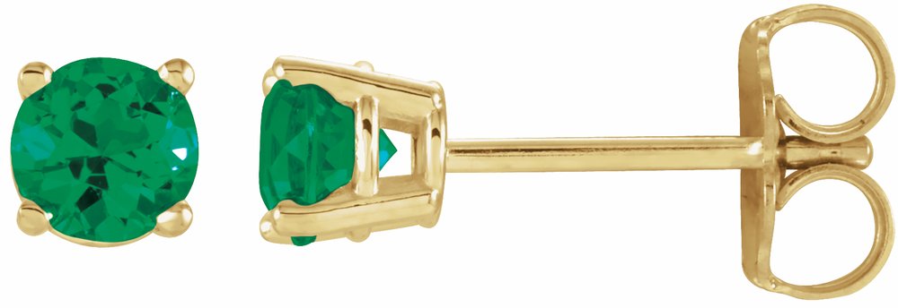 14K Yellow Gold 4 mm Natural Emerald Earrings