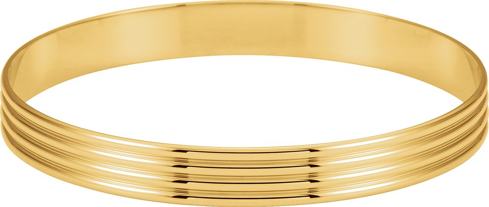 14K Yellow 8 mm Grooved Bangle 7 1/2" Bracelet  