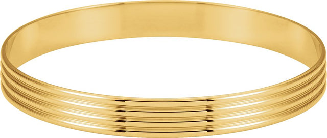 14K Yellow 8 mm Grooved Bangle 7 1/2" Bracelet  