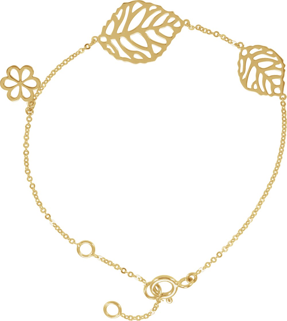 14K Yellow Floral 6 1/2 -7 1/2" Bracelet