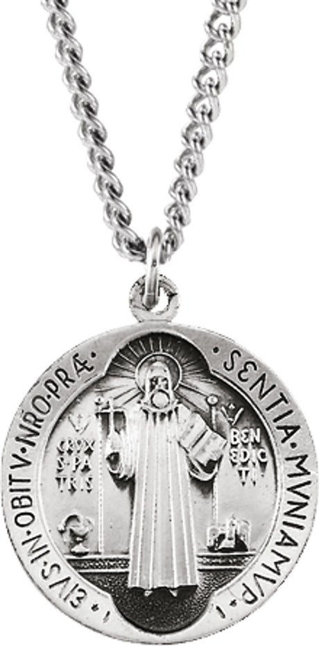 Sterling Silver 18.5 mm St. Benedict Medal 18" Necklace
