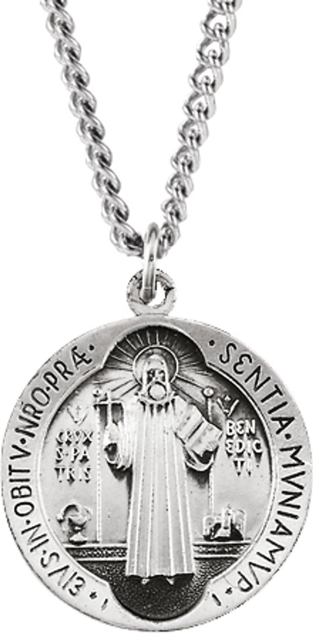 Sterling Silver 18.5 mm St. Benedict Medal 18" Necklace
