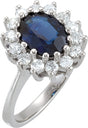 14K White Natural Blue Sapphire & 1/2 CTW Natural Diamond Halo-Style Ring