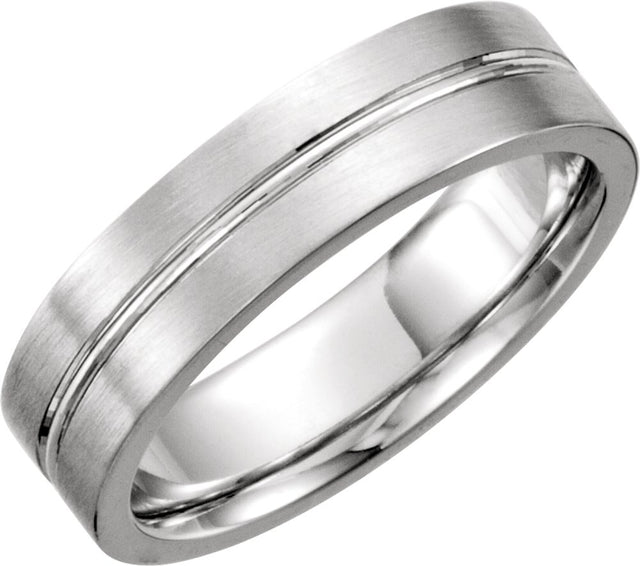 10K White Gold 6 mm Grooved Comfort-Fit Flat Band Size 10