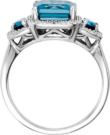 14K White Natural London Blue Topaz & .03 CTW Natural Diamond Ring