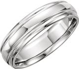 14K White Gold 6 mm Grooved Band Size 7