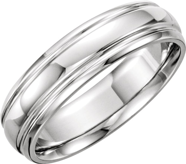 14K White Gold 6 mm Grooved Band Size 7