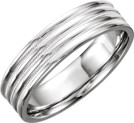 14K White 6 mm Ridged Band with Milgrain Size 5.5