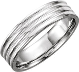 14K White Gold 6 mm Ridged Band with Milgrain Size 15.5