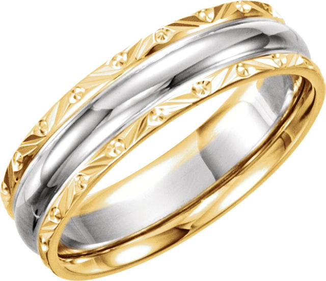 14K Yellow/White/Yellow 6 mm Design-Engraved Band Size 6.5