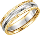 10K Yellow/White/Yellow Gold 6 mm Design-Engraved Comfort-Fit Band Size 11