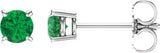 14K White 4 mm Lab-Grown Emerald Earrings