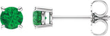 14K White Gold 4 mm Lab-Grown Emerald Earrings