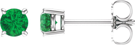 14K White Gold 4 mm Lab-Grown Emerald Earrings