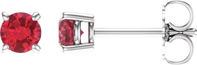 14K White 4 mm Lab-Grown Ruby Stud Earrings