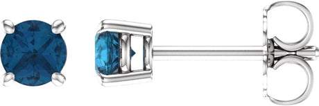 14K White 4 mm Natural London Blue Topaz Earrings