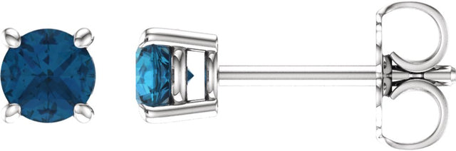 14K White Gold 4 mm Natural London Blue Topaz Earrings