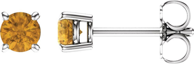 14K White 4 mm Natural Citrine Stud Earrings