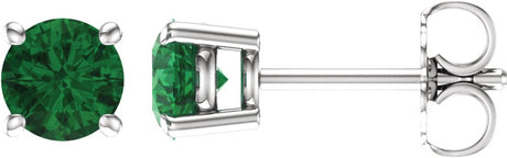 14K White Gold 5 mm Lab-Grown Emerald Earrings