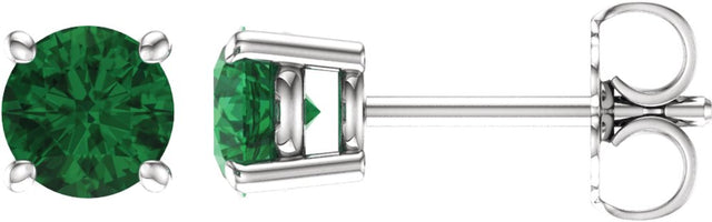 14K White 5 mm Lab-Grown Emerald Stud Earrings