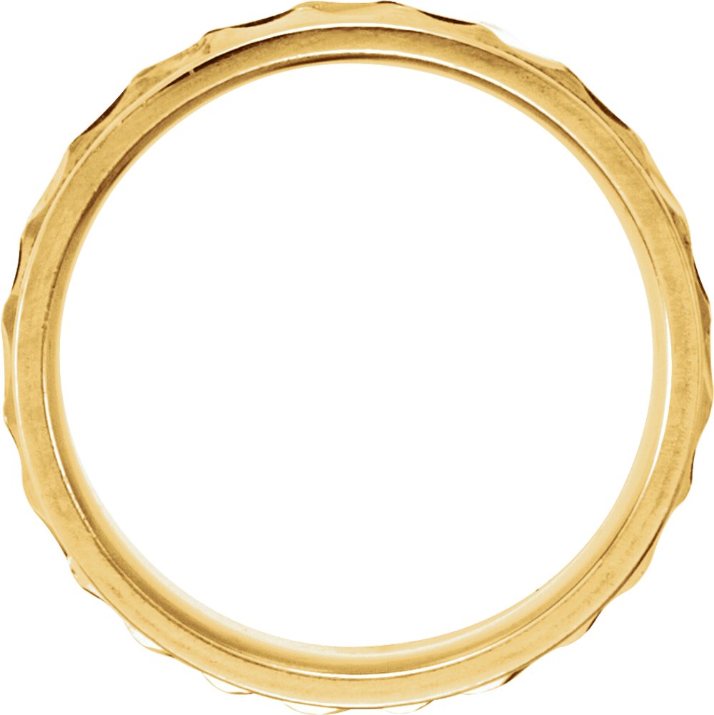 14K Yellow Gold 6.75 mm Milgrain Edge Diagonal Grooved Comfort-Fit Half Round Band Size 10.5