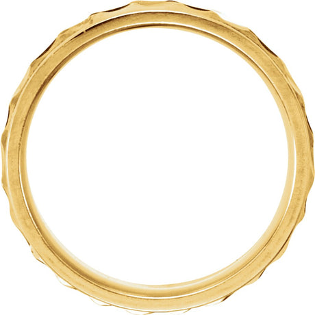 14K Yellow Gold 6.75 mm Milgrain Edge Diagonal Grooved Comfort-Fit Half Round Band Size 10.5