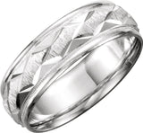 Sterling Silver 7 mm Milgrain Edge Geometric Faceted Comfort-Fit Half Round Band Size 7.5