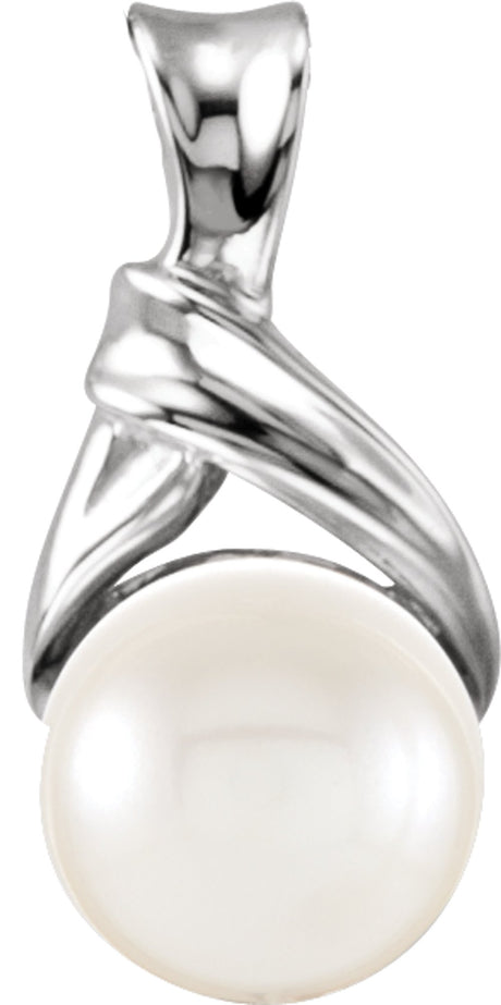 14K White Gold Cultured White Akoya Pearl Pendant