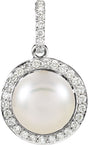 14K White Cultured White Freshwater Pearl & 1/3 CTW Natural Diamond Pendant