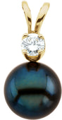 14K Yellow Gold Cultured Black Akoya Pearl & .025 CTW Natural Diamond Pendant 