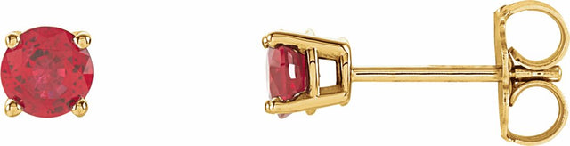 14K Yellow 4 mm Lab-Grown Ruby Earrings