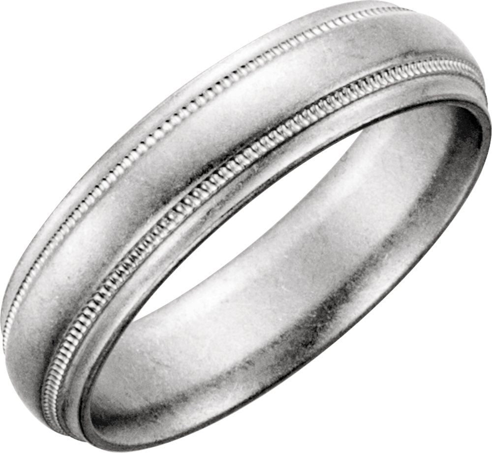 14K White 6 mm Half Round Band with Milgrain Size 9.5