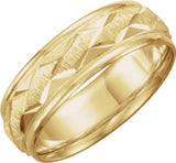 14K Yellow Gold 7 mm Milgrain Edge Geometric Faceted Comfort-Fit Half Round Band Size 11.5