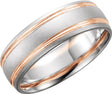 14K White/Rose 7 mm Grooved Comfort-Fit Half Round Band Size 14.5