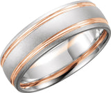 14K White/Rose 7 mm Grooved Comfort-Fit Half Round Band Size 14.5